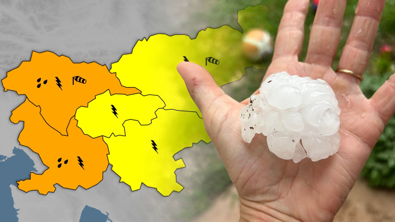 Oranžni alarm za zahodno Slovenijo, nevihte v Italiji prinesle do 6 centimetrov debelo točo