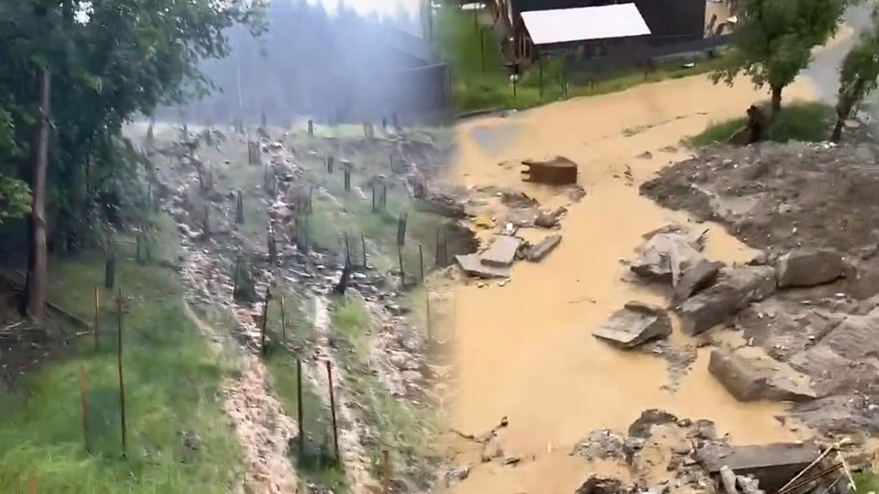 Med današnjim neurjem se je v Črni na Koroškem sprožile zemeljski plaz