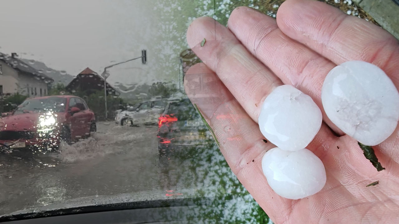 Večja toča v Mojstrani, na Uncu voda poplavila cestišče