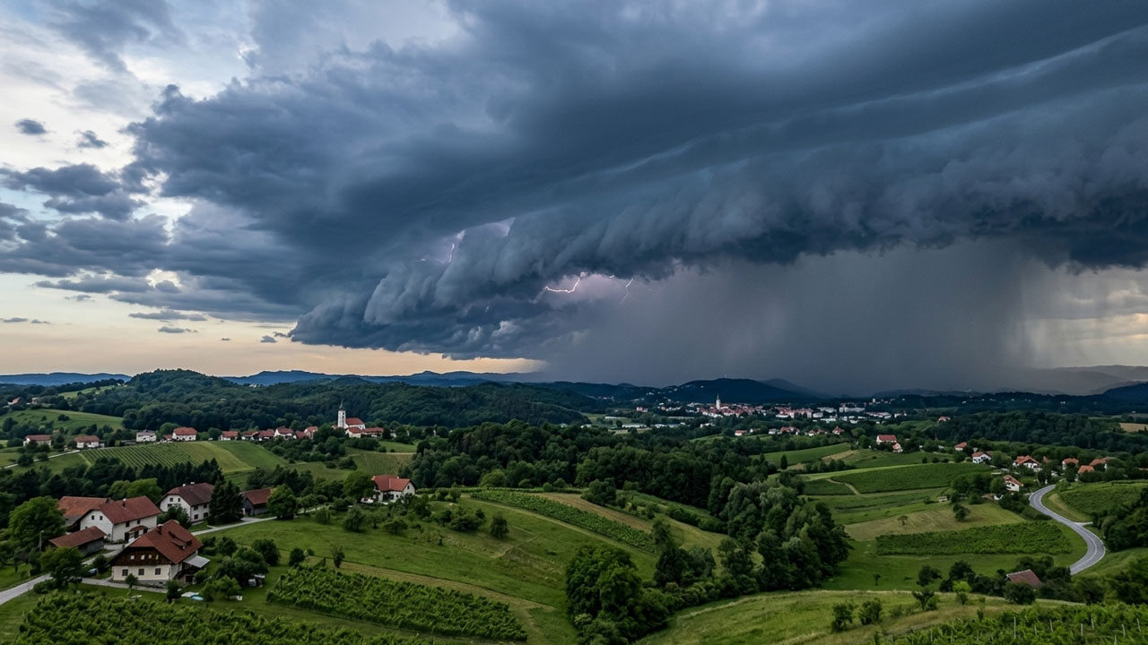 Prihod nevihtnega pasu nad Dolenjsko v Sloveniji
