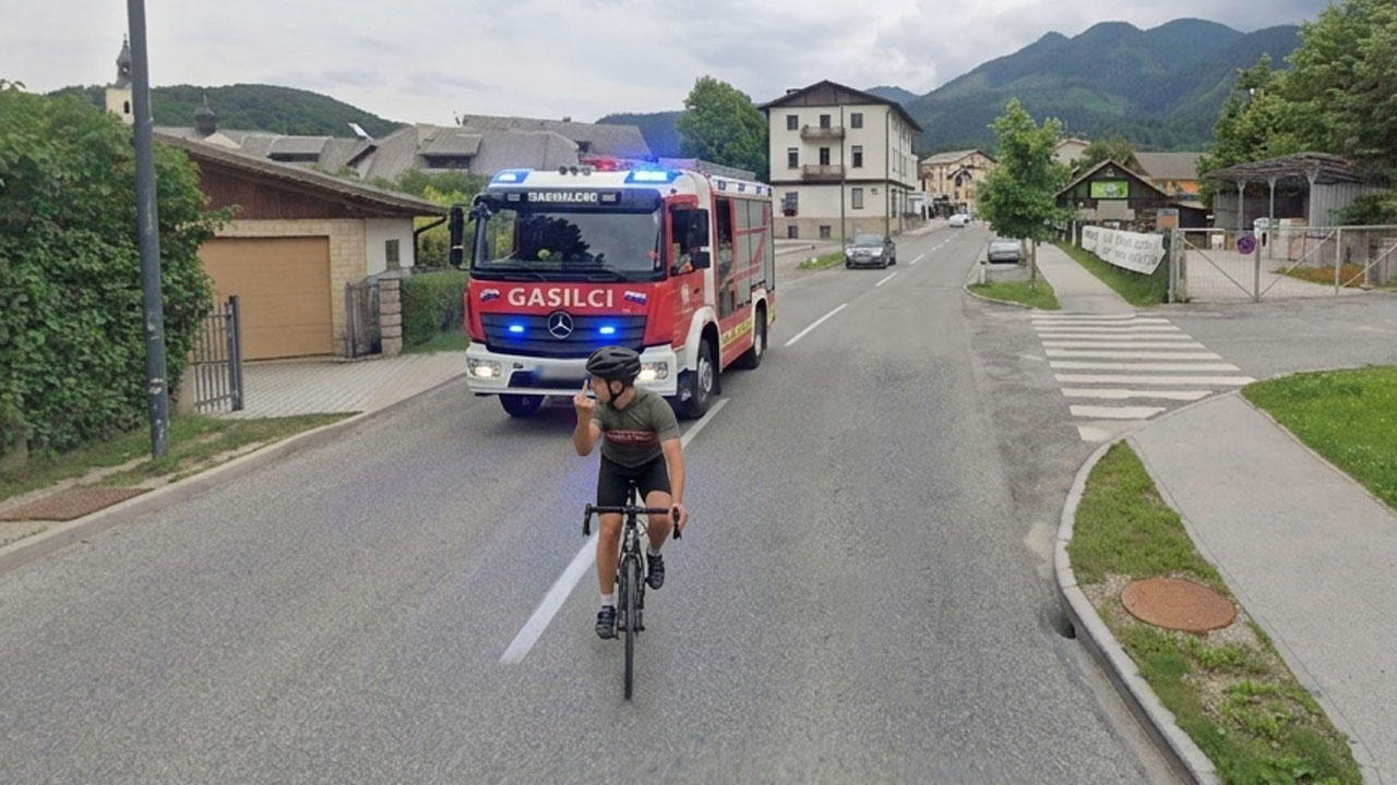 Kolesar v Bohinjski Bistrici vozil pred gasilci in jim kazal sredinca