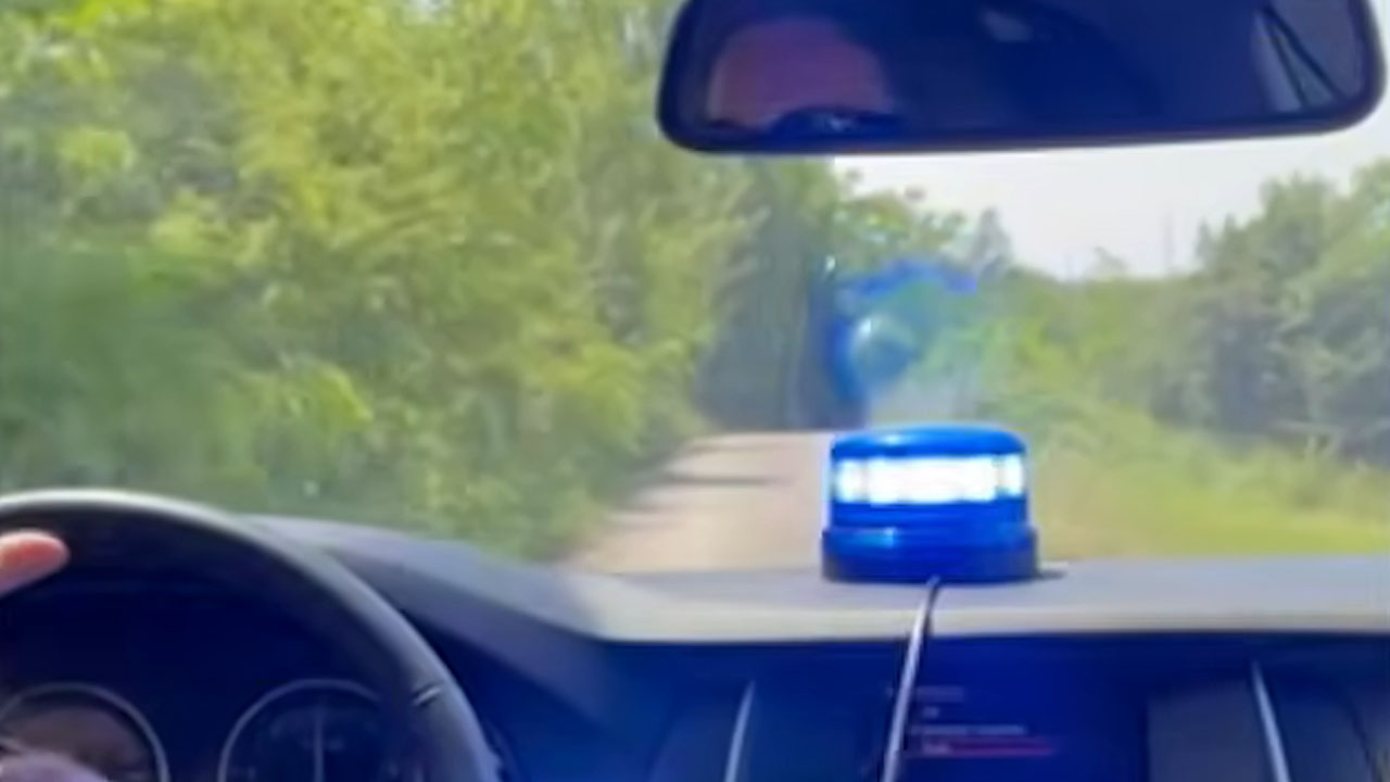 Luka Mesec med vožnjo službenega vozila BMW z vklopljeno modro lučjo in sireno