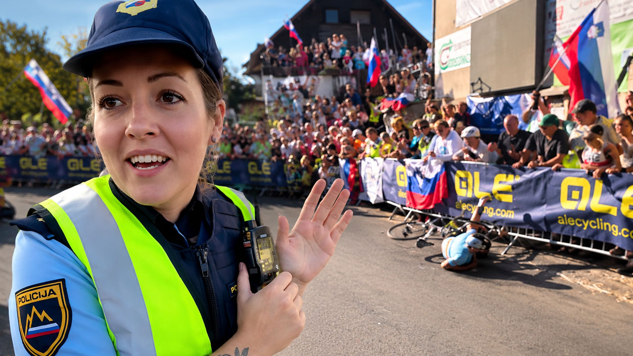 Remco Evenepoel padel pred gorenjsko policistko